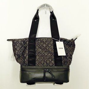 Caraa nylon & leather quilted sport tote, black